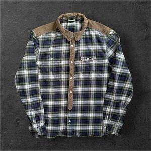 ALLSAINTS Flannel Shirt Men Large SPITALFIELDS‎ Plaid Corduroy Trim Slim Fit